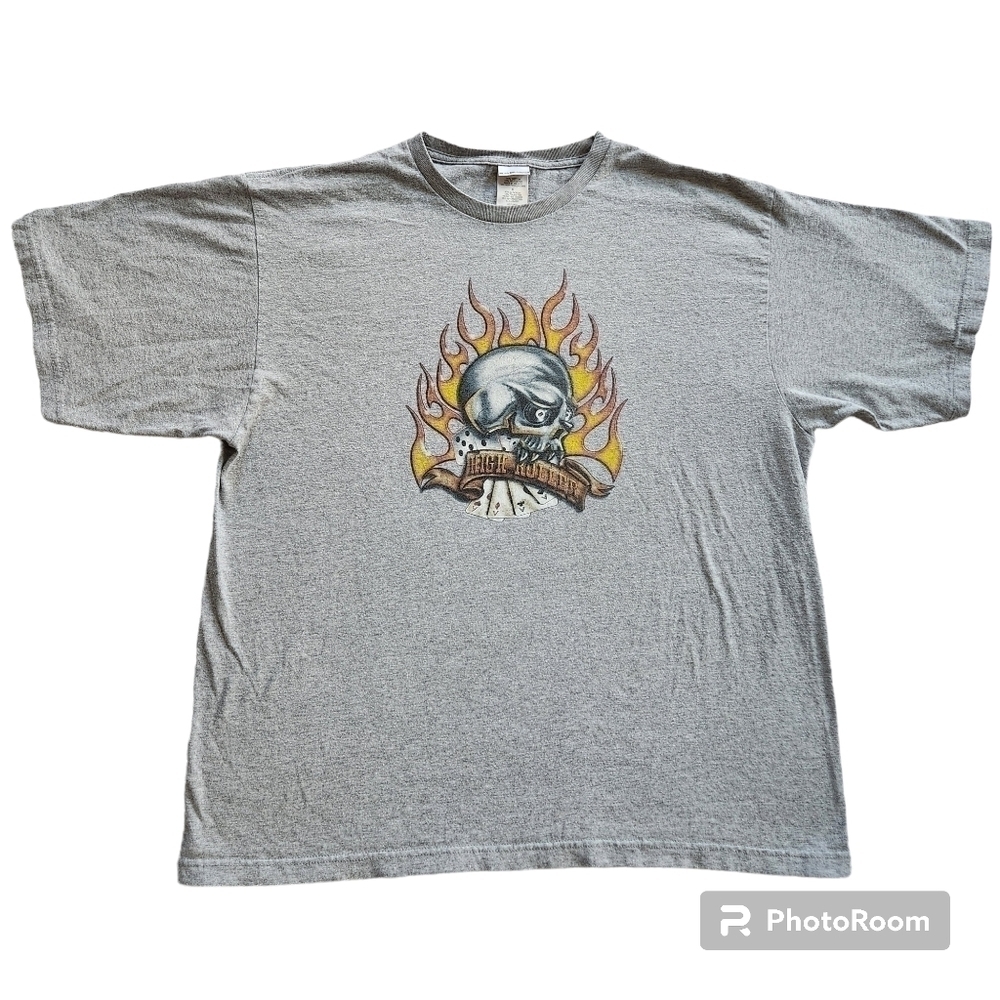 2000s Y2k Style Skull Flame Card Dice 8 Ball Graphic Tshirt sz L